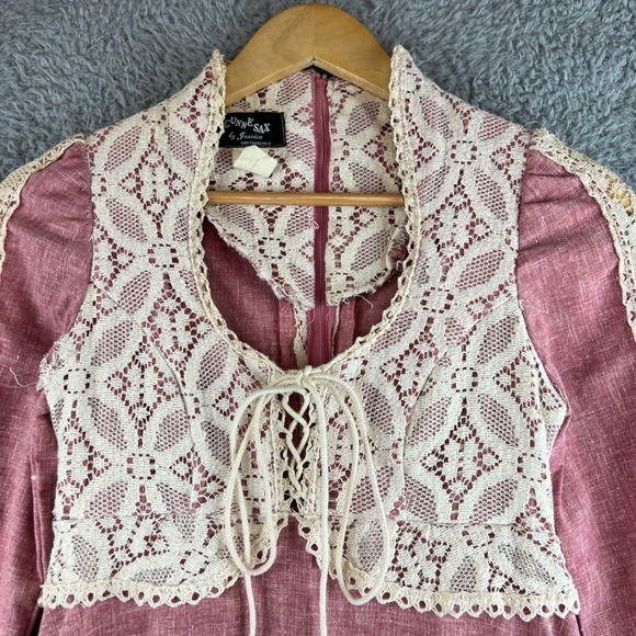 Vintage 1969 Gunne Sax Black Label Pink Lace Renaissance Dress size 7 - Picture 4 of 16